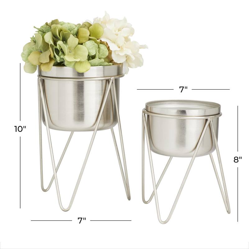 Metal Indoor Outdoor Planter with Removable Stand - Set of 2 Silver, Dark Gray, Gold - CosmoLiving by Cosmopolitan