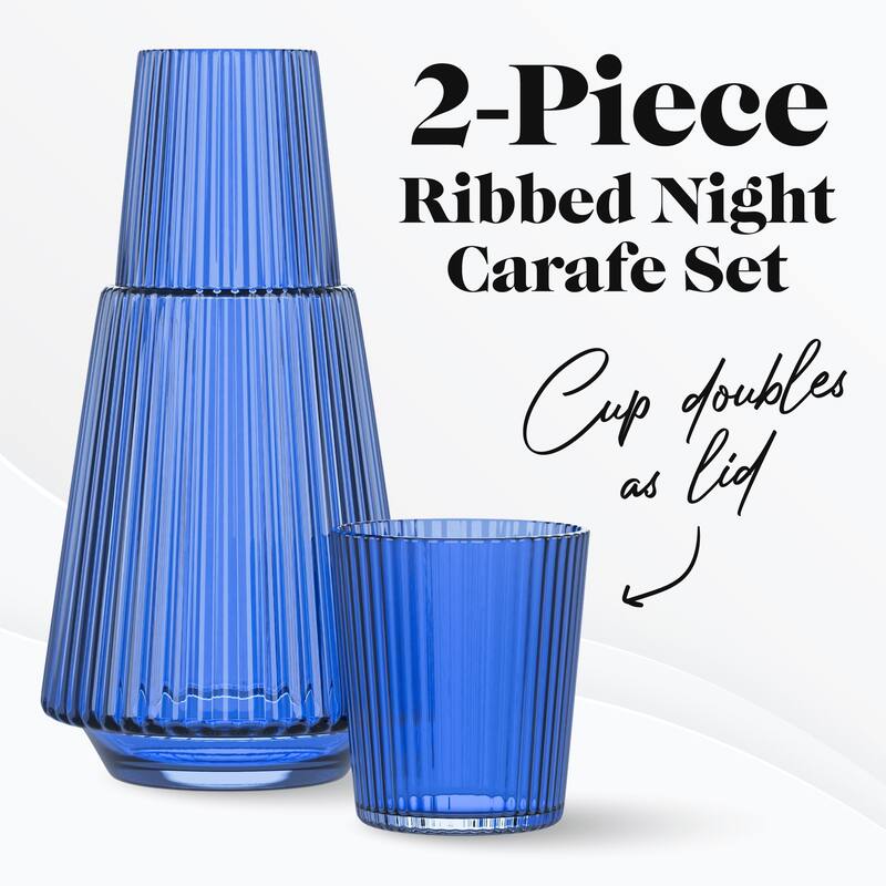 American Atelier Vintage Bedside Water Ribbed Carafe with Lid Tumbler