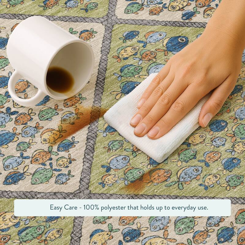 Machine Washable Indoor/ Outdoor Diamond Fish Chantille Rug