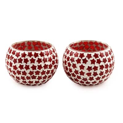 Novica Handmade Burning Stars Glass Mosaic Tealight Holders (Pair)