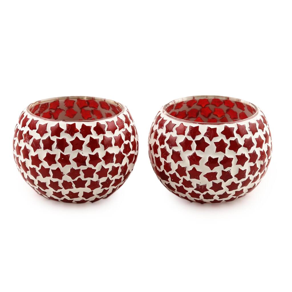 Novica Handmade Burning Stars Glass Mosaic Tealight Holders (Pair)