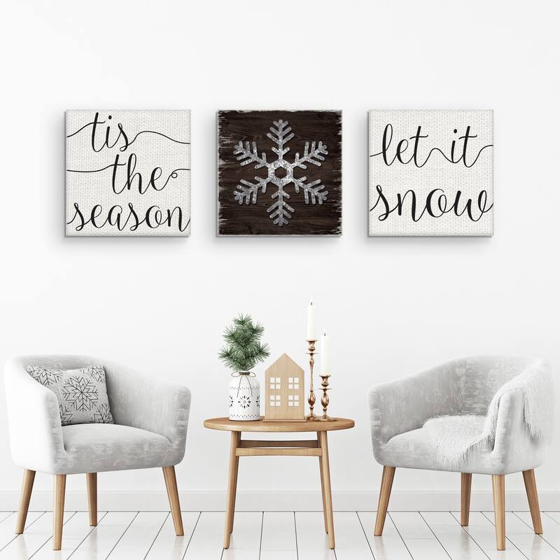 Snowflake, Type Let It Snow, Type Tis The Season by Willowbrook Fine Art Canvas Art Prints