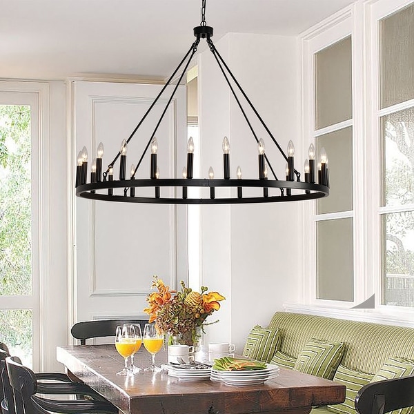 Round black farmhouse chandelier cheap