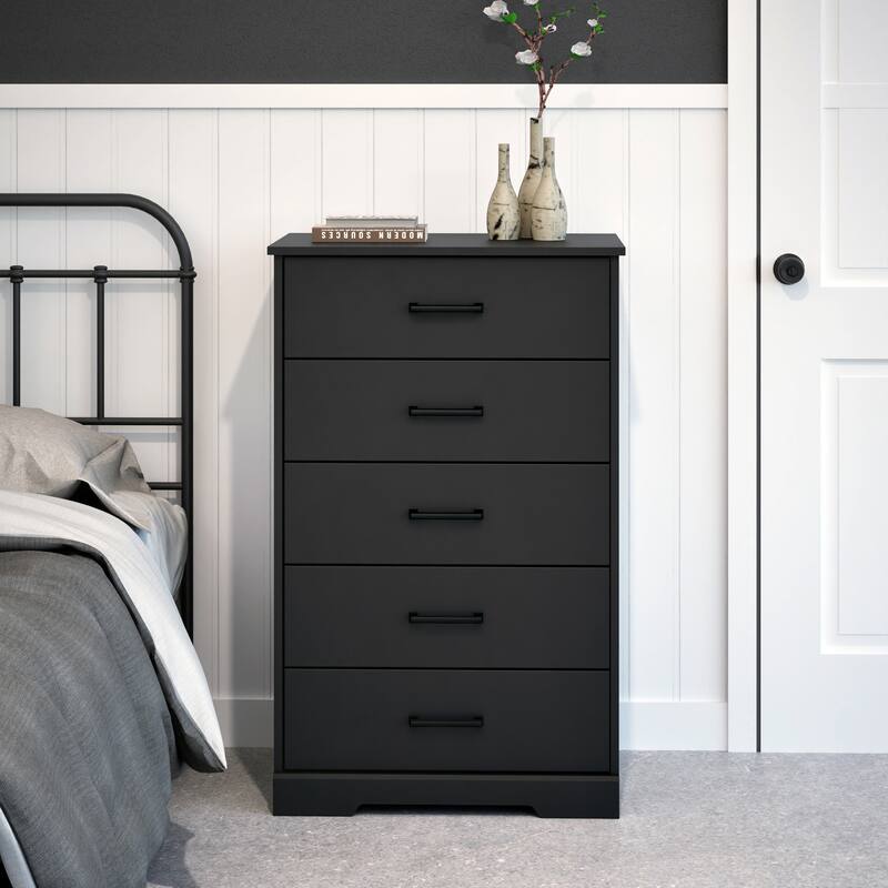 Prepac Rustic Ridge Farmhouse Chest, Wooden Bedroom Dresser with 5 Storage Drawers