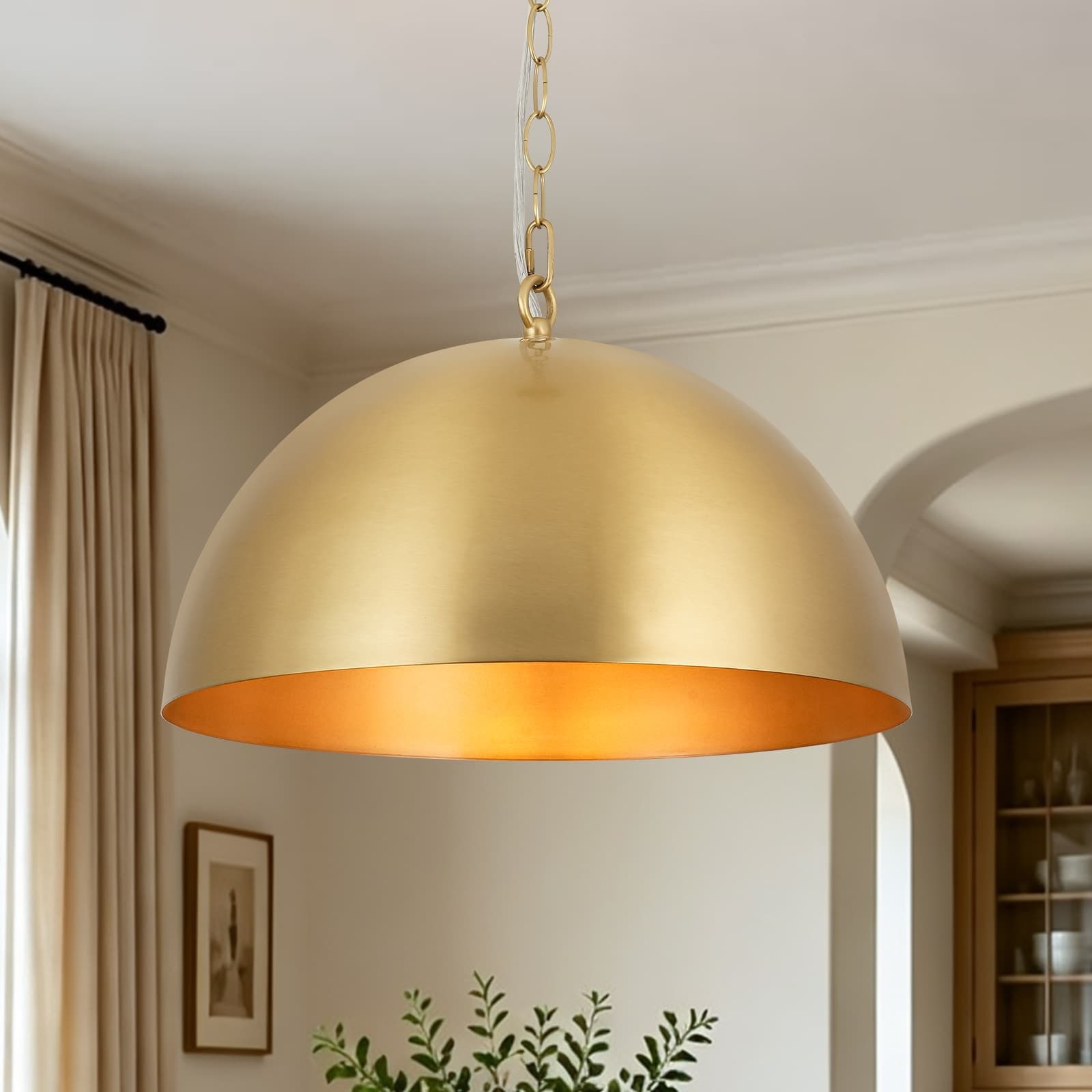 Farmhouse 1-Light Brass Dome Pendant Light