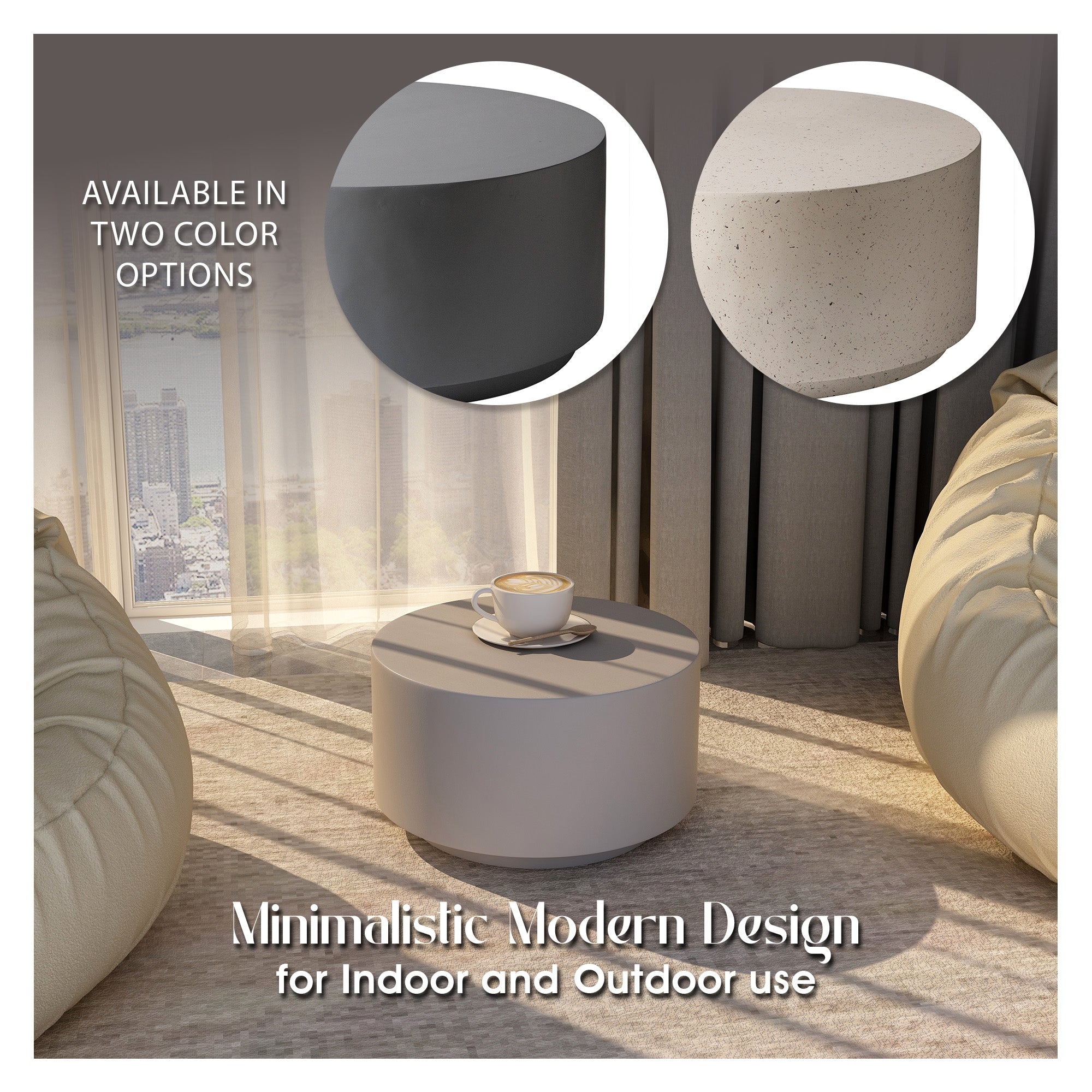 Terra 36-Inch Wide Coffee Table in Fiberstone Round Accent