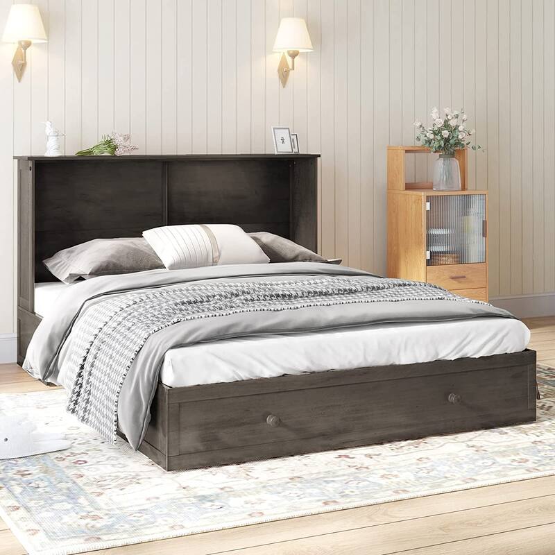 Mixoy Modern Murphy Bed with Mattress and USB Port,Storage Bed with Drawer