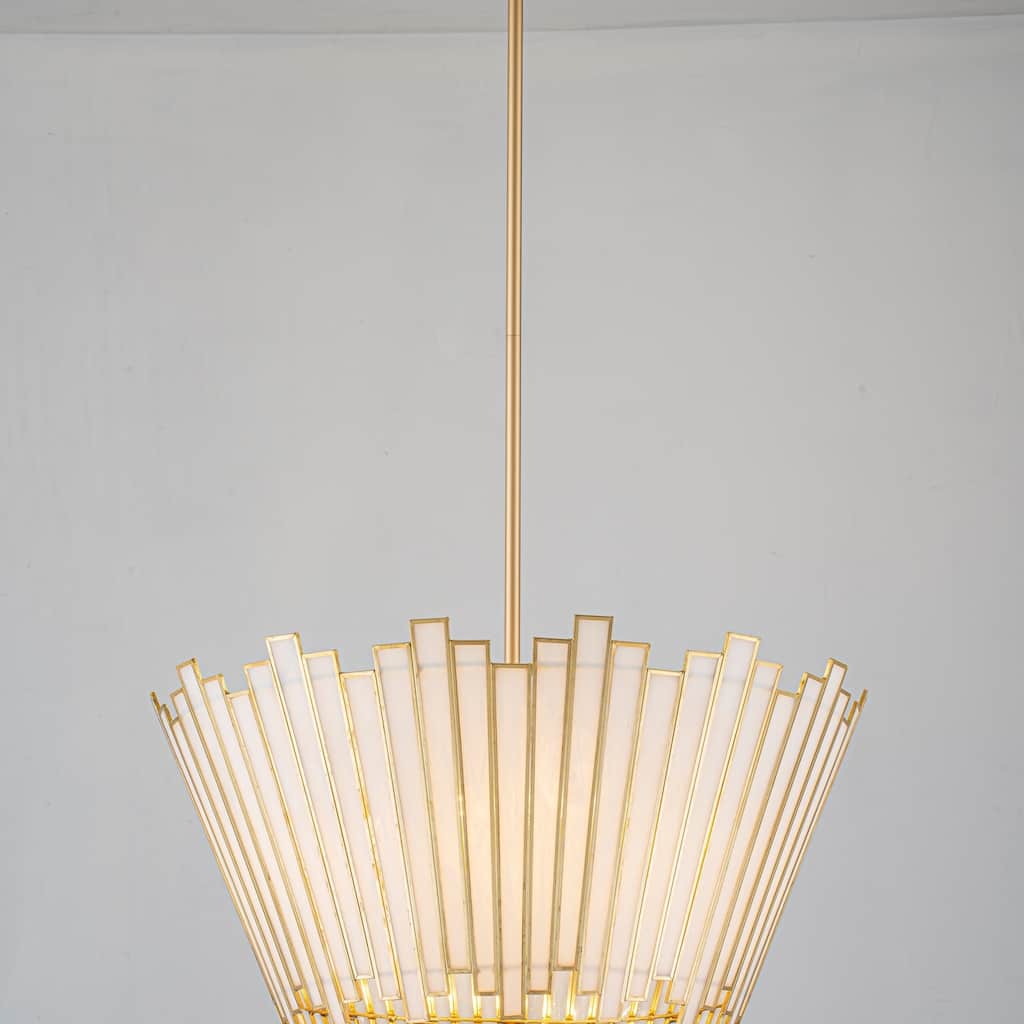 4-Light Modern Metal & GlassChandelier with White Jade Glass Shade for Living Room - 4 Light