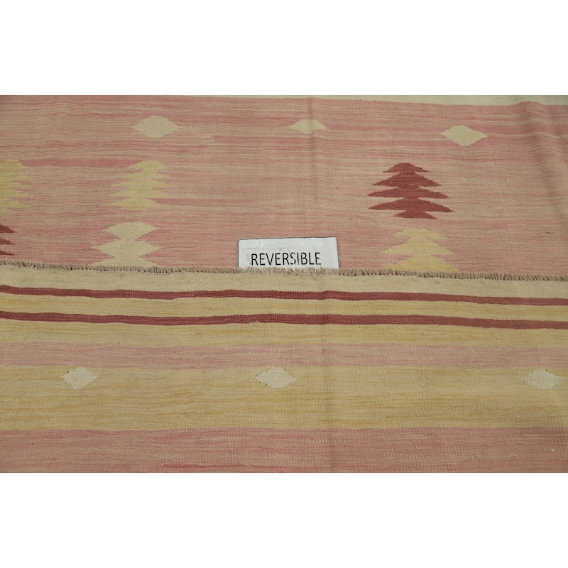 Hand Woven Oriental 100% Wool Carpet Southwestern Tribal Pink Kilim Area Rug - 13' 1'' X 9' 5''