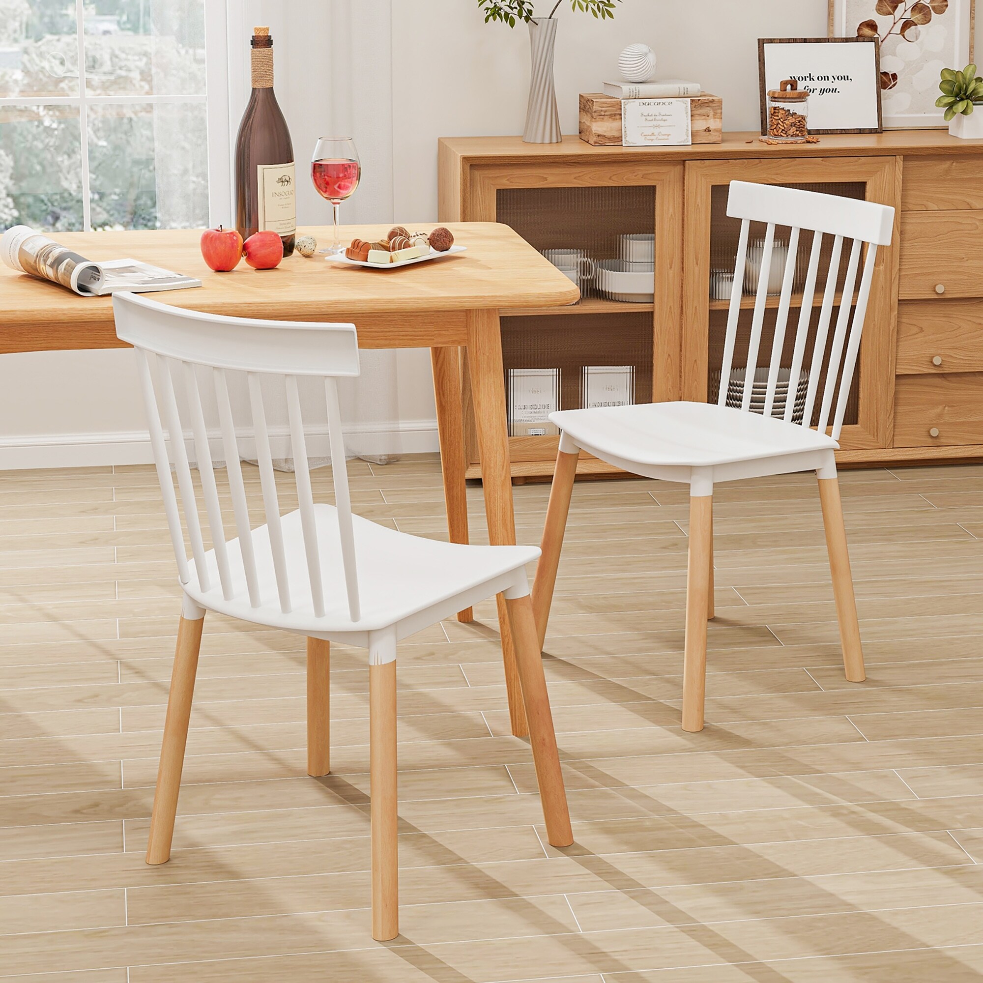 Gymax Set of 4 Windsor Dining Chairs Dining Chairs w/ Spindle