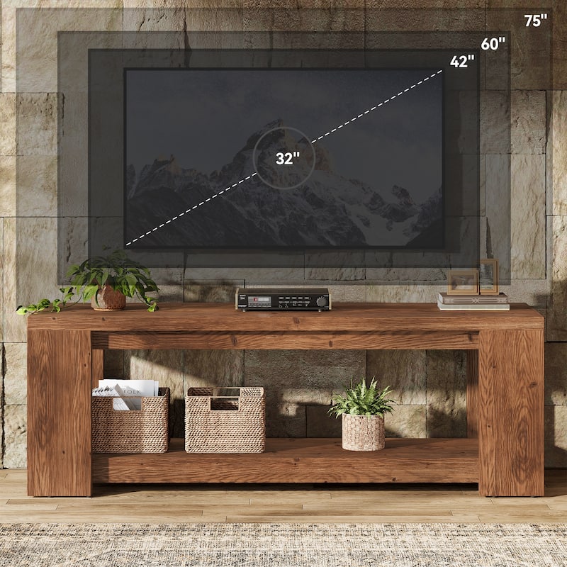 Solid Wood TV Stand, Media Console with Open Shelves, TV Entertainment Center Living Room Bedroom Accent Television Stand