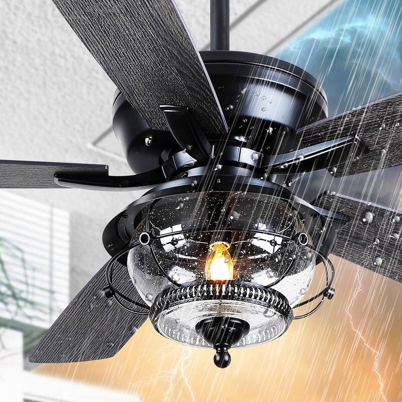 52 Inch Indoor and Outdoor Farmhouse Ceiling Fan with Light DC motor Wooden Blades Waterproof - Grey2-52"
