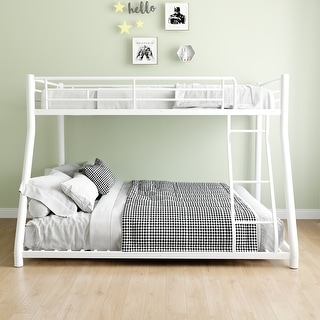 Metal Bunk Bed Twin Over Full Size with Removable Stairs