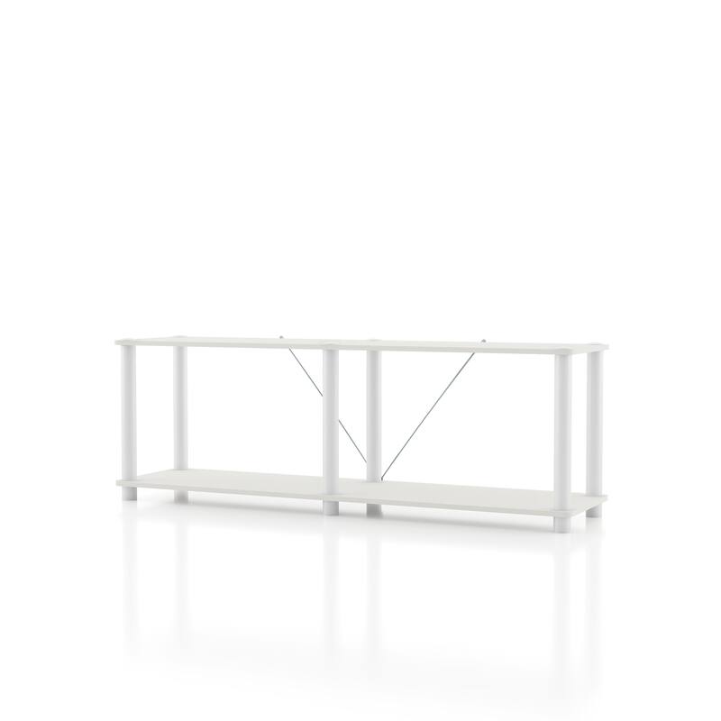 DH BASIC Modern Wood Shelving Unit with storage - Tier Shelves, Cube Ladder Shelf by Denhour - 2-Tier (Extra Wide) - White
