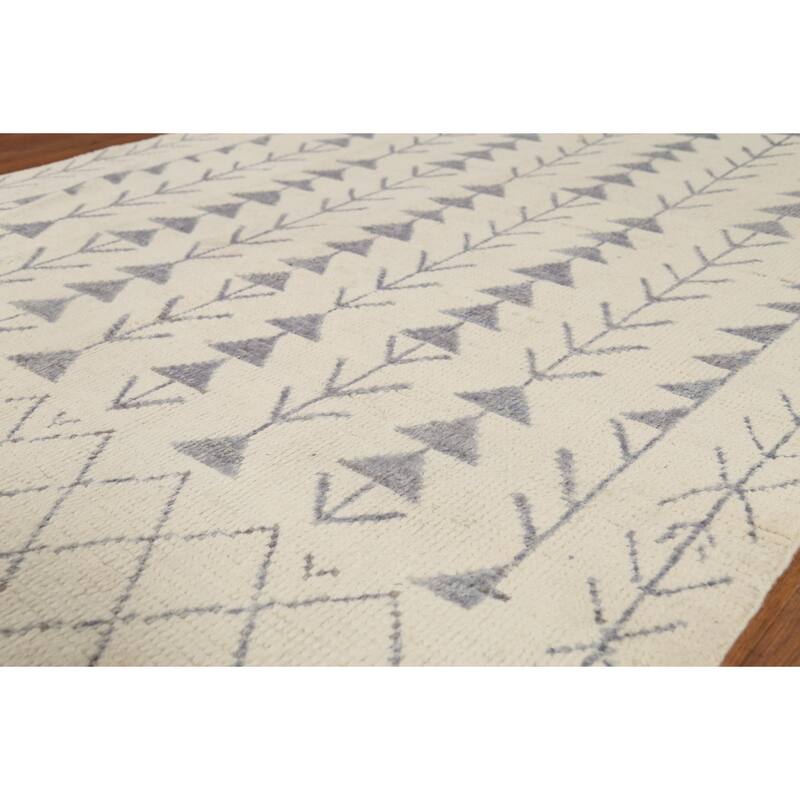 Ivory Moroccan Area Rug Handmade Geometric Wool Carpet - 5'11"x 9'10"