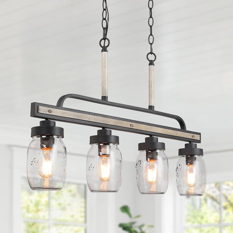 Modern Farmhouse 3/4-Light Mason Jar Glass Chandelier for Kitchen Island - 4 lights