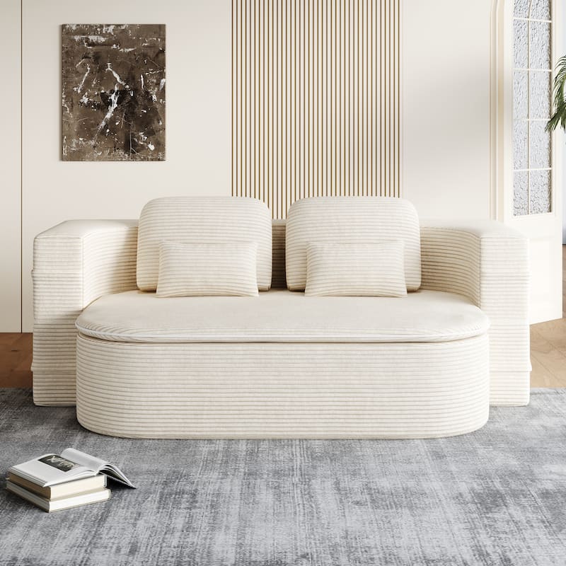 GDFStudio - Lysander Corduroy Foldable Sleeper Sofa Bed with Multi Functional Blanket