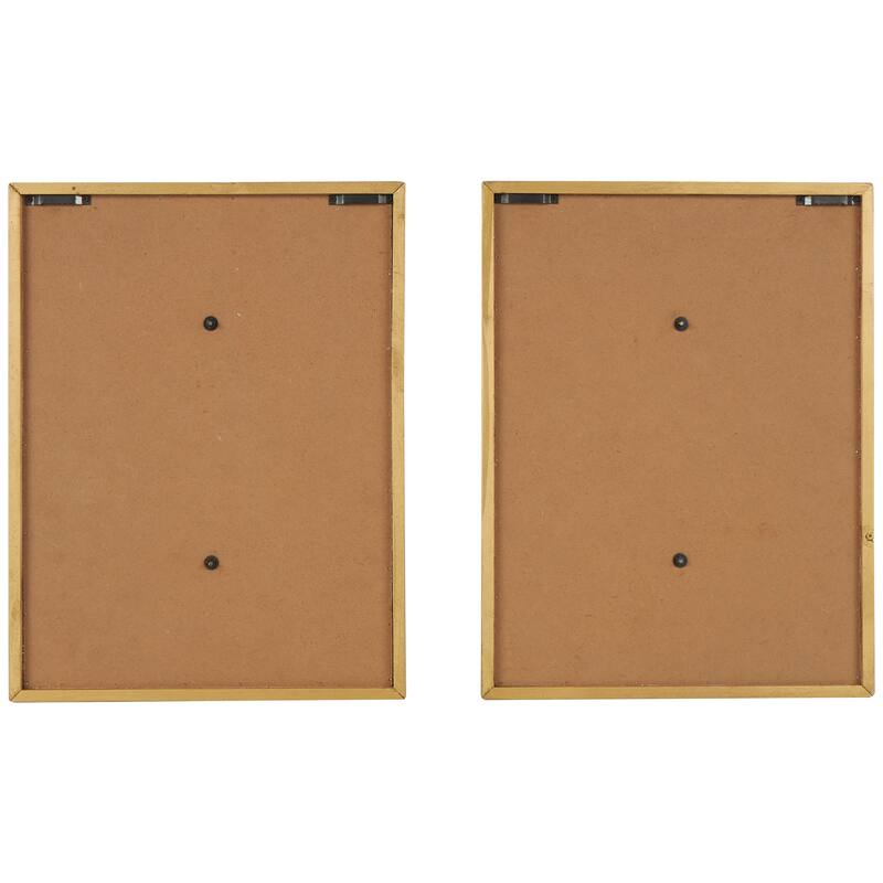 Gold Wood 3D Leaf Home Wall Decor with Beveled Frame (Set of 2)