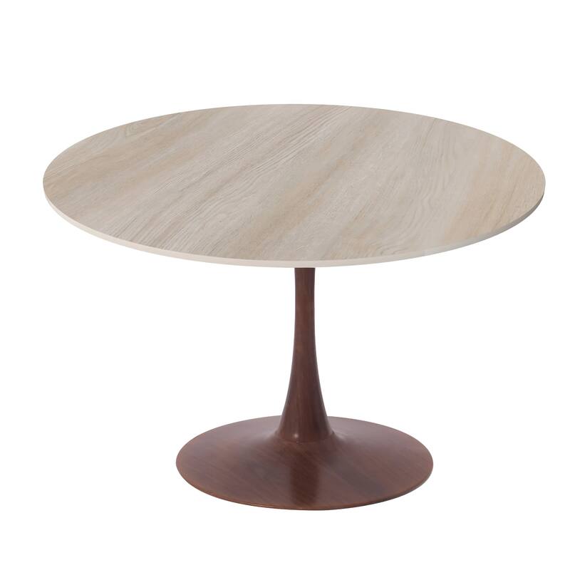 Bristol 35" Round Dining Table with Sintered Stone Top and Walnut Steel Pedestal Base for Modern Kitchen and Dining Room