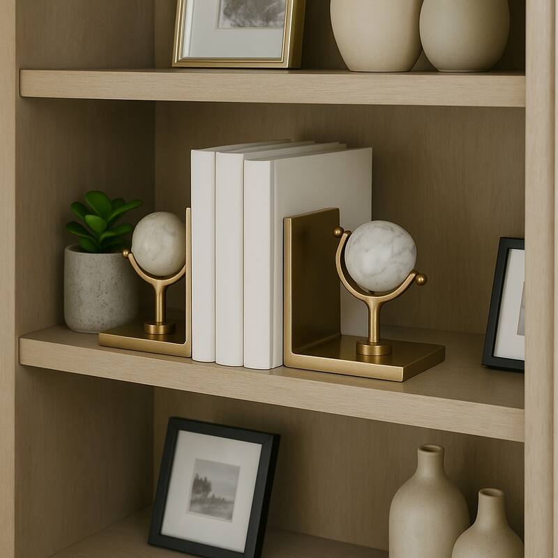 Metal Marble Bookends Globe Sculpture Sphere (Set of 2) - 7" Gold - 11.25"