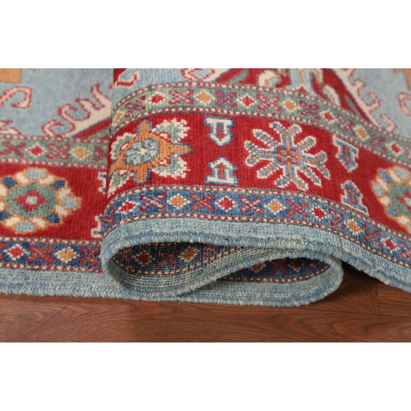 Light Blue Geometric Kazak Rug Hand-Knotted Wool Carpet - 3'1" x 5'3"