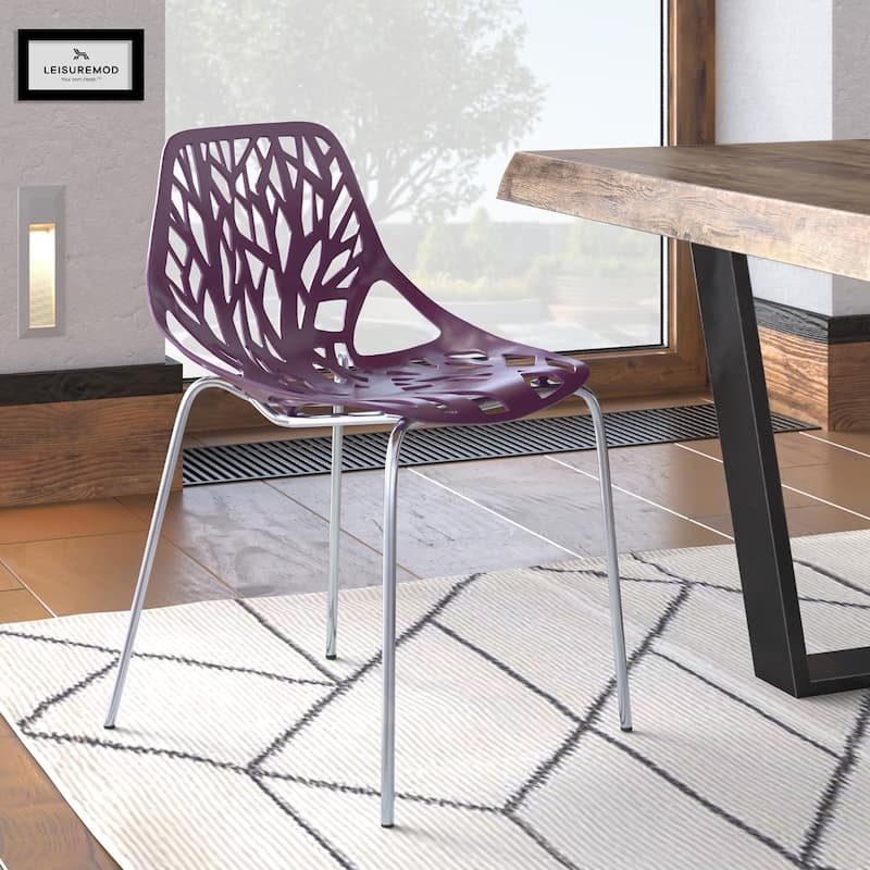 Asbury Stackable Dining Chair with Chrome Legs Side Chair with Modern Cut-Out Design Backrest