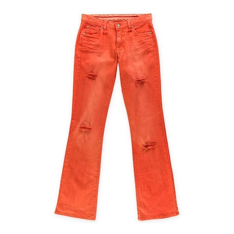 Jelessy Womens Colored Distressed Slim Fit Jeans, Orange, 25