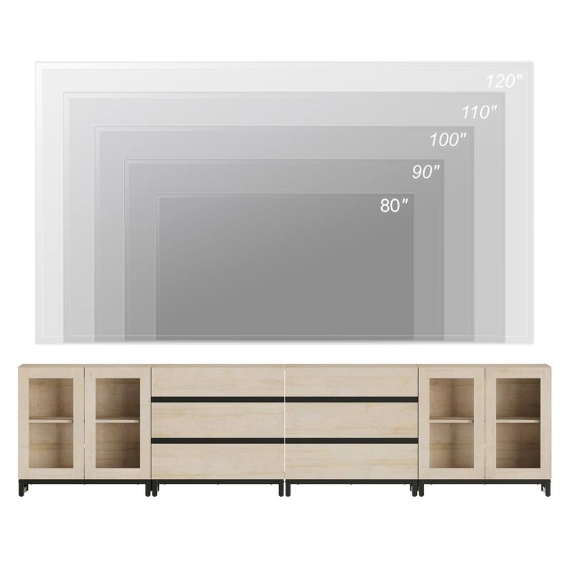 4-in-1 TV Stand for 120" TVs, Entertainment Center with Glass Doors & 6 Drawers