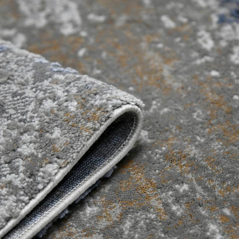 Sylvia Hannah Gray/Blue Polyester Blend Performance Area Rug