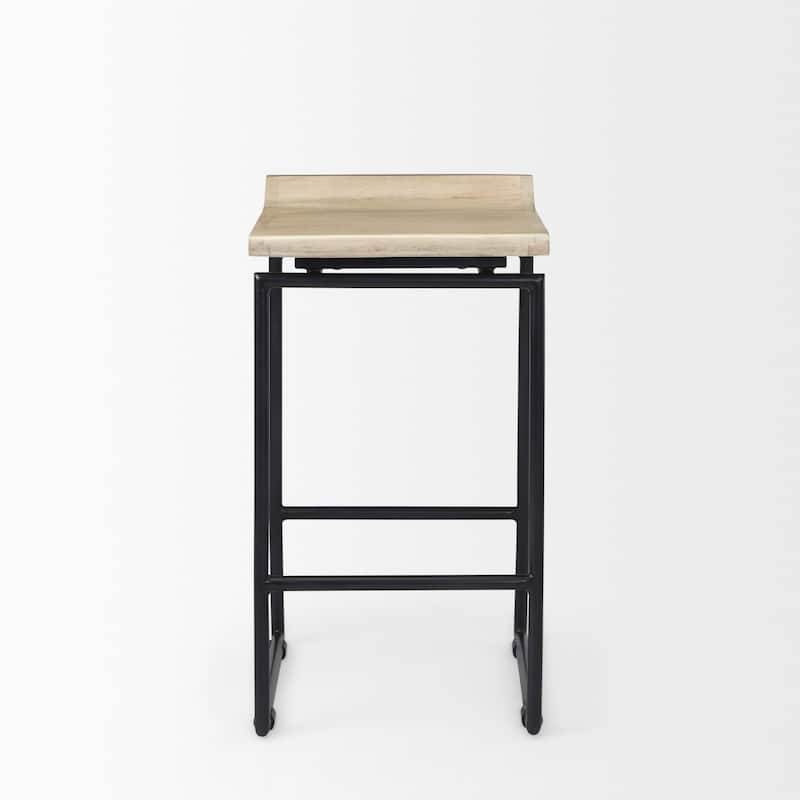 Givens Blonde Solid Wood with Black Metal Frame Counter Stool - 14"W x 15.7"D x 25.7"H