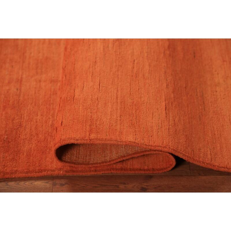 Orange Gabbeh Modern Area Rug Hand-Knotted Stripe Wool Carpet - 4'11" x 6'8"