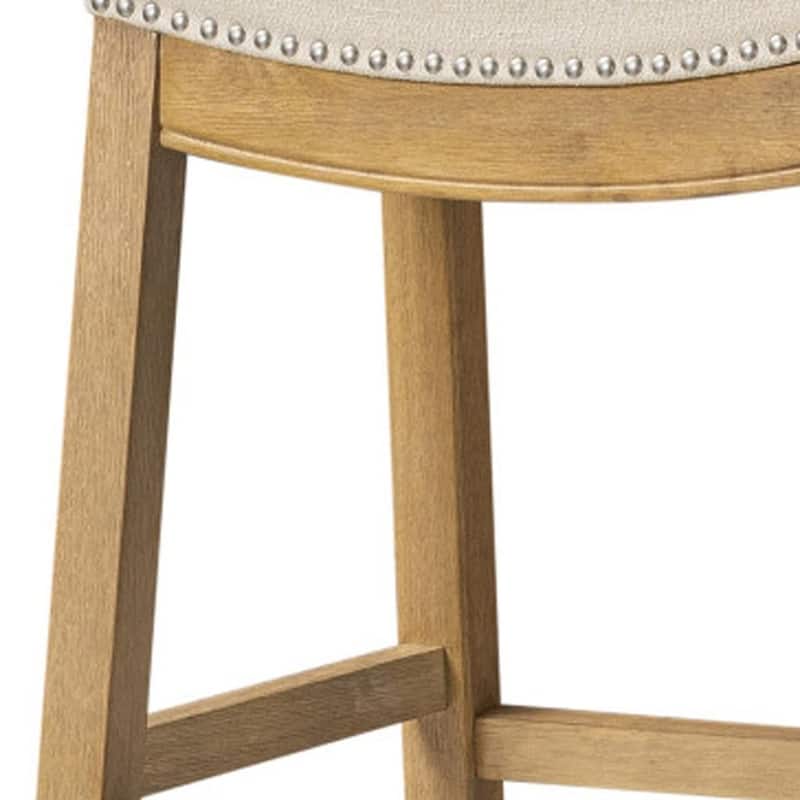 HomeRoots 31" Bone and Natural Faux Leather and Solid Wood Backless Bar Height Bar Chair