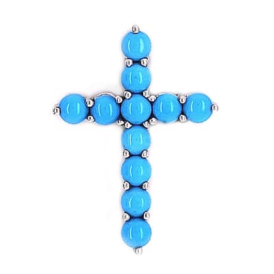 925 Sterling Silver Sleeping Beauty Turquoise Gemstone Cross Pendant