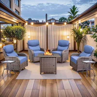 Pocassy 7 Pieces Outdoor 6" Swivel Chairs with Fire Pit Table
