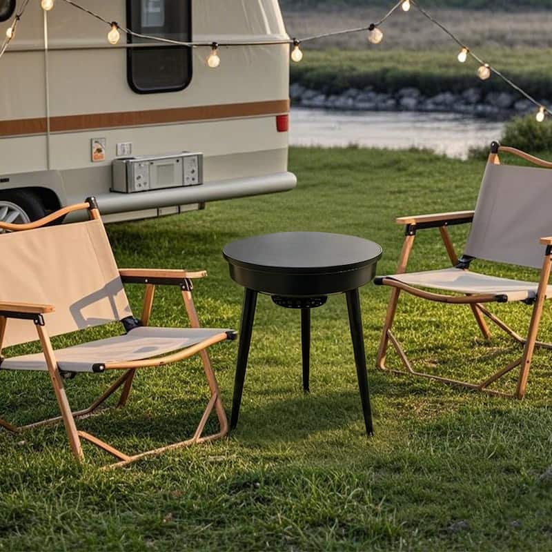 Round Smart End Table with Bluetooth Speaker Side Table LED Nightstand with USB Port