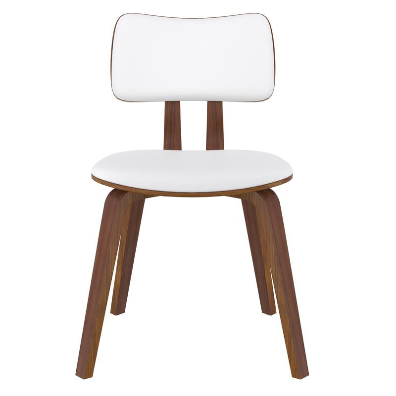 Mid-Century Modern Faux Leather and Wood Dining Chair, Set of 2 - White and Walnut