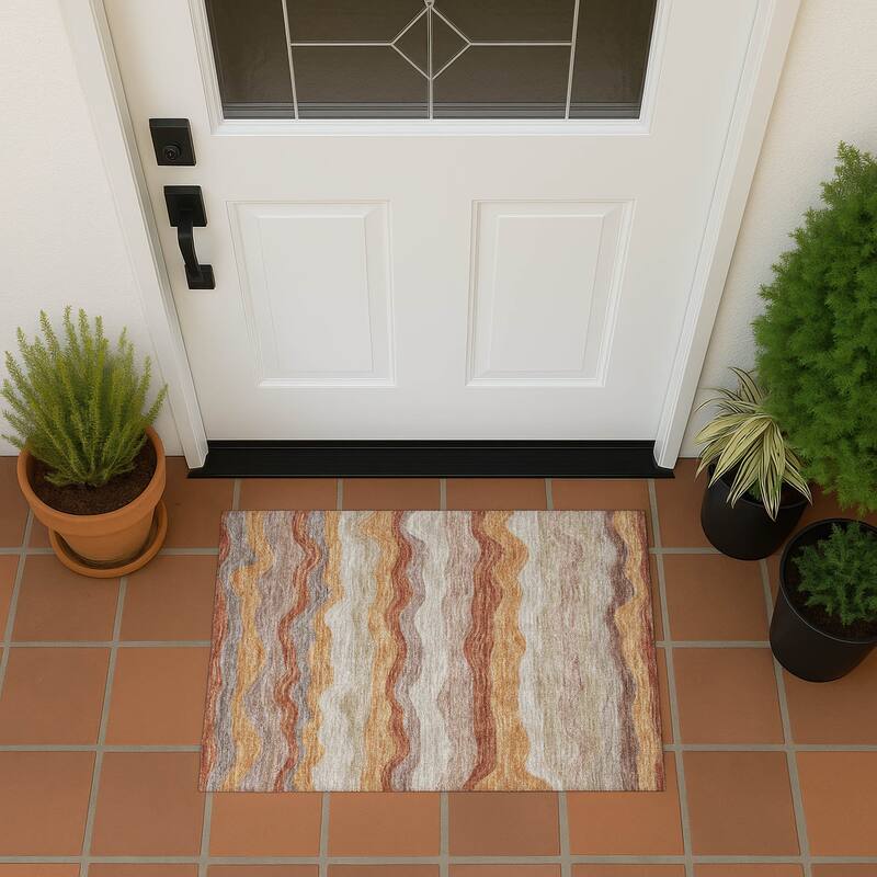 Machine Washable Indoor/ Outdoor Ombre Stripes Chantille Rug - Copper - 1'8" x 2'6"