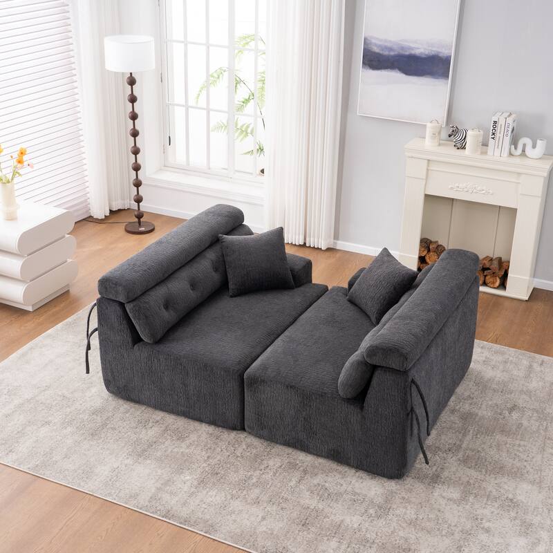 GDFStudio - Wood Grain Chenille 4-Seater 103.6" Compression Sofa