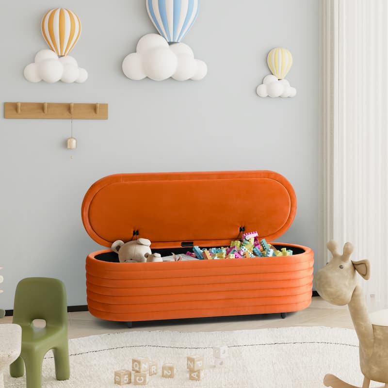 Farrah Velvet Polyester Flip Top Storage Ottoman - 54" - Orange