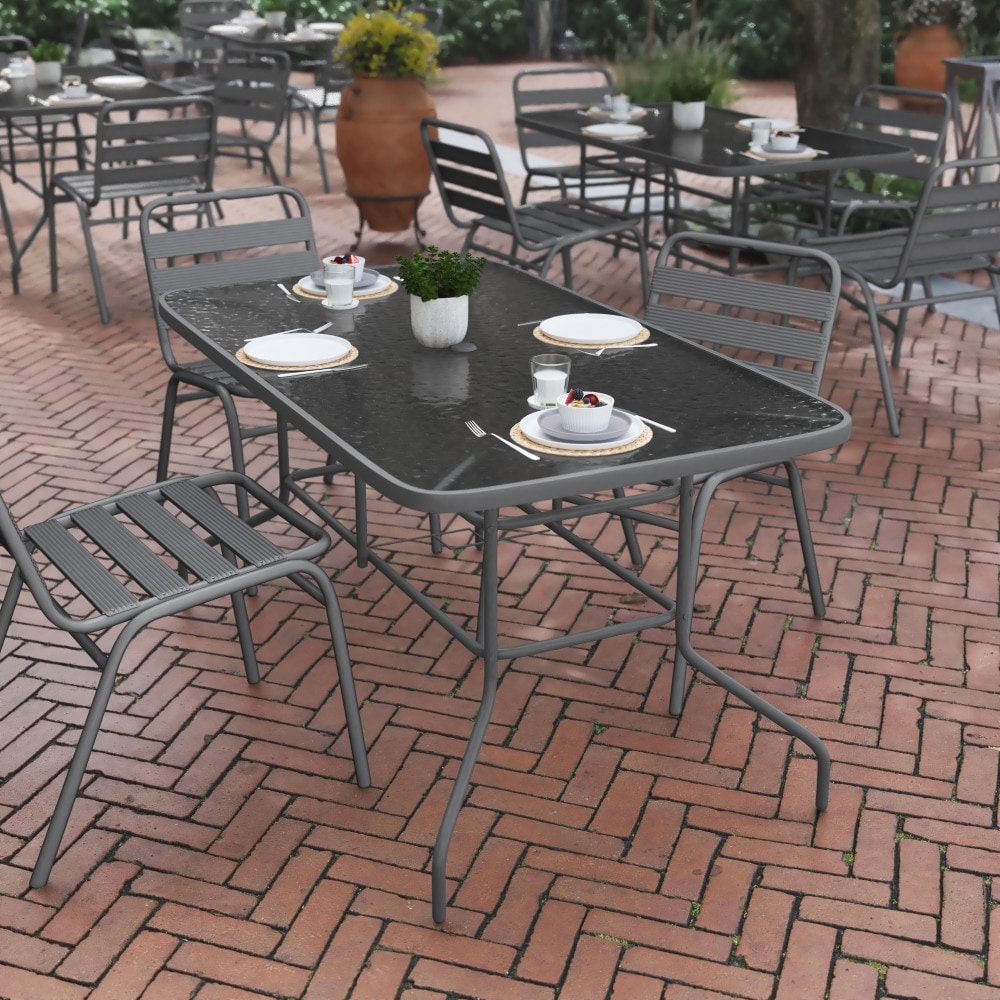 5 glass patio table with umbrella hole TLSUNNY Pieces Dining Set for 4, and Textilene Chair which can be neatly stacked away when not in use Outsunny 38" Round Patio Table