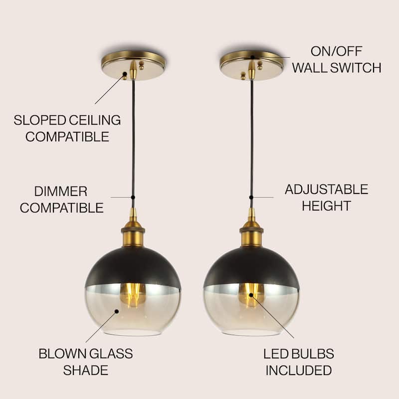 Goldwater 7.5" Adjustable Drop Globe Metal/Glass LED Pendant, by JONATHAN Y