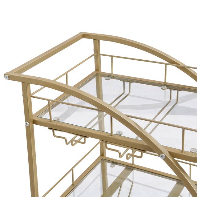 Mobile Bar Cart Serving Wine Cart with Wheels, 3-tier Metal Frame Elegant Wine Storage