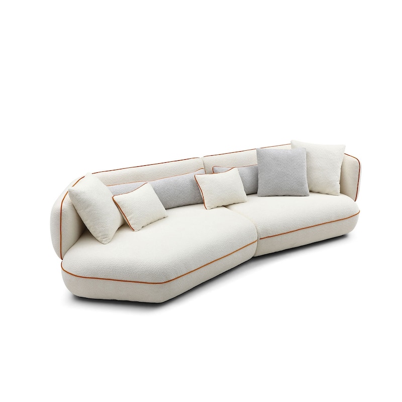 Mid-century Modern Stylish Upholstered Sectional Beige Sofa Curved Sofa for Living Room