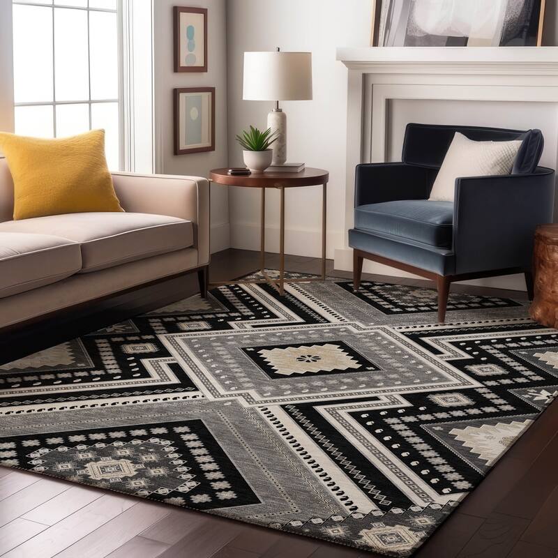Premium Washable Super Soft Boho Global Mayfield Rug - Black - 10' x 14'
