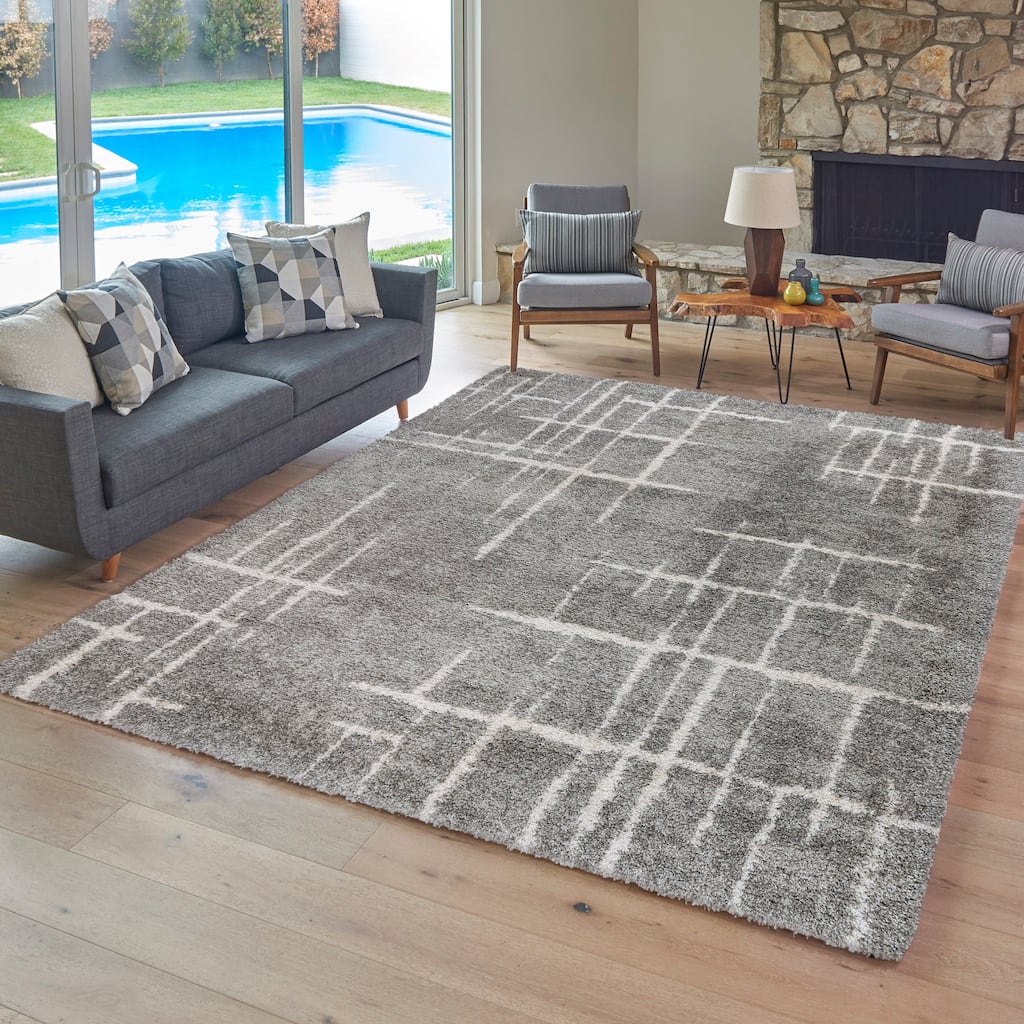 Gertmenian Ultimate Shag Malia Abstract Lines Plush Shag Indoor Area Rug Collections