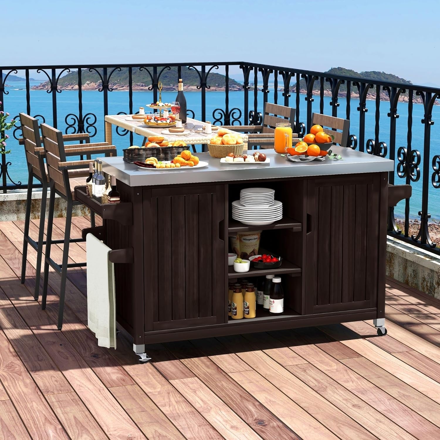 Moasis Solid Wood Bar Cart Grill Table with Stainless Steel Top for Portable Outdoor Kitchen for Patio On Sale Bed Bath Beyond 37245793