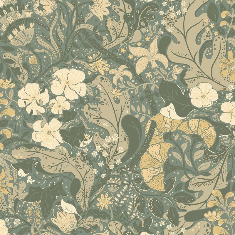 Lisburn, Elise Cream Nouveau Gardens 33 ft L X 20.9 in W, Wallpaper. - Green Apricot