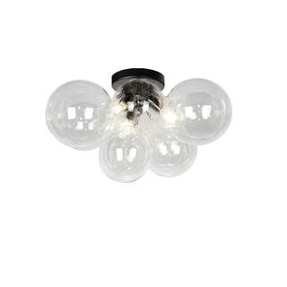 Antique 3-Light Flush Mount Ceiling Light - Matte Black Finish, Clear Glass Shade - 3.5
