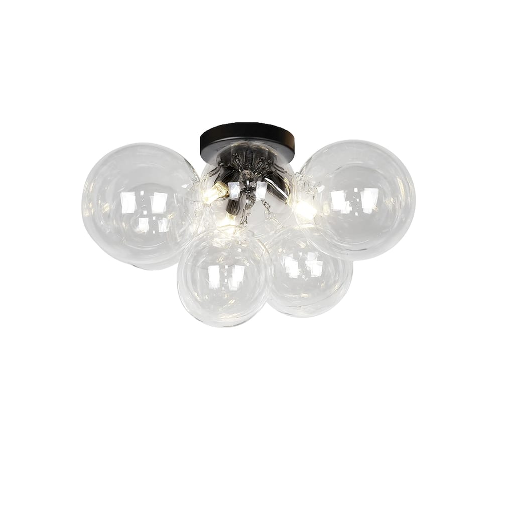 Antique 3-Light Flush Mount Ceiling Light - Matte Black Finish, Clear Glass Shade - 3.5