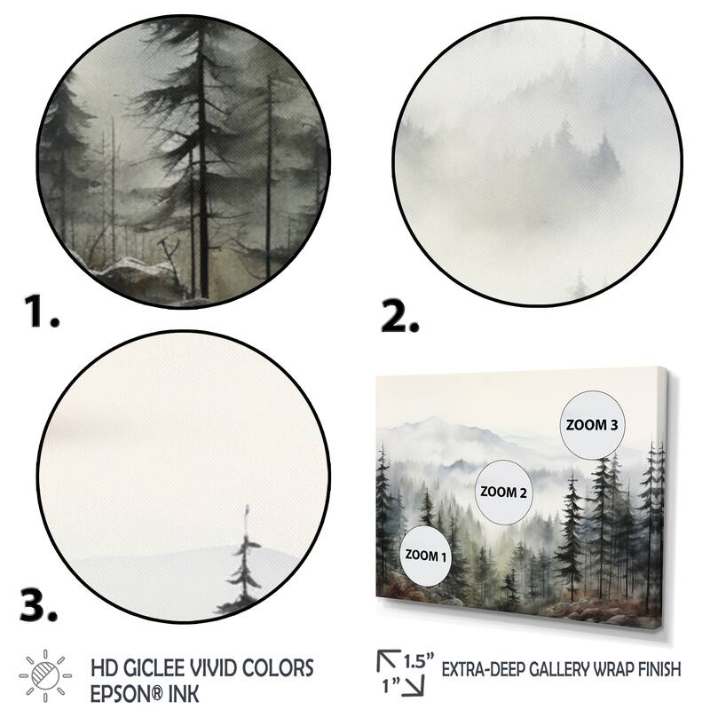 Designart "Pine Tree Misty Mountain II" Floral Wall Art Living Room